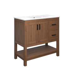 Ashlyn Walnut/White 36" Wood Bathroom Vanity - Ornate Home