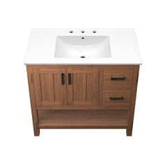 Ashlyn Walnut/White 36" Wood Bathroom Vanity - Ornate Home