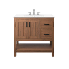 Ashlyn Walnut/White 36" Wood Bathroom Vanity - Ornate Home