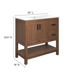 Ashlyn Walnut/White 36" Wood Bathroom Vanity - Ornate Home