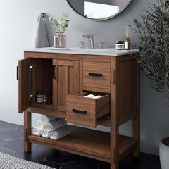 Ashlyn Walnut/White 36" Wood Bathroom Vanity - Ornate Home