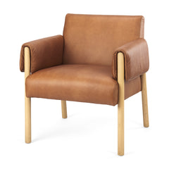 Ashton Brown Leather with Light Wood Accent Chair - Ornate Home