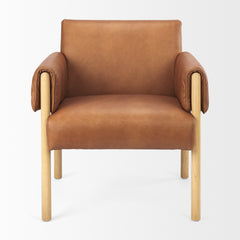 Ashton Brown Leather with Light Wood Accent Chair - Ornate Home