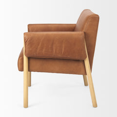 Ashton Brown Leather with Light Wood Accent Chair - Ornate Home