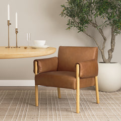 Ashton Brown Leather with Light Wood Accent Chair - Ornate Home