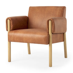 Ashton Brown Vegan Leather with Light Wood Accent Chair - Ornate Home