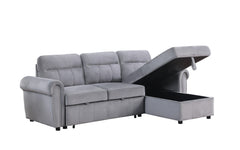Ashton Gray 96.5"W Velvet Reversible Sleeper Sectional Sofa with Chaise - Ornate Home
