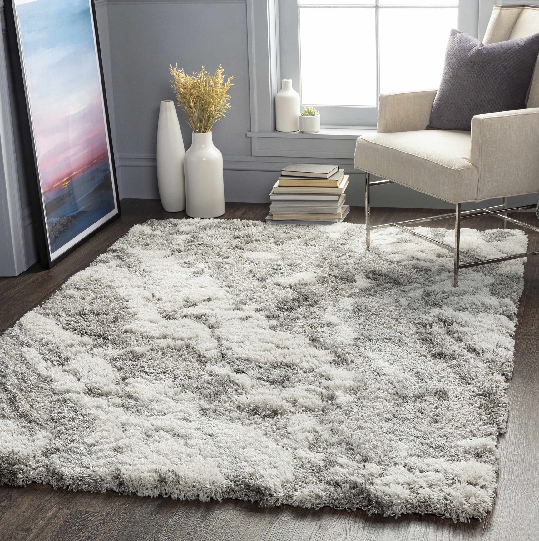 Ashtucna Gray Cloudy Shag Rug - Ornate Home