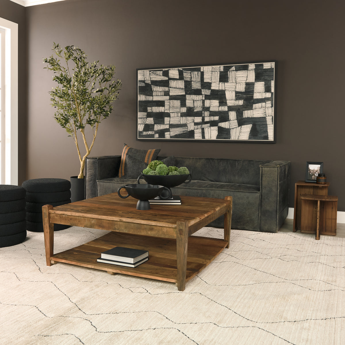 Ashwick Dark Brown Reclaimed Wood Square Coffee Table - Ornate Home