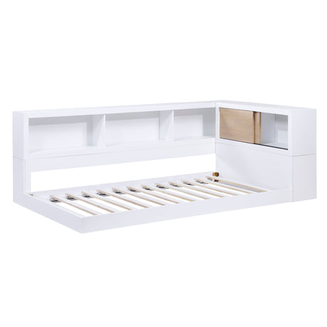 Asker White Twin Bookcase Corner Bed - Ornate Home