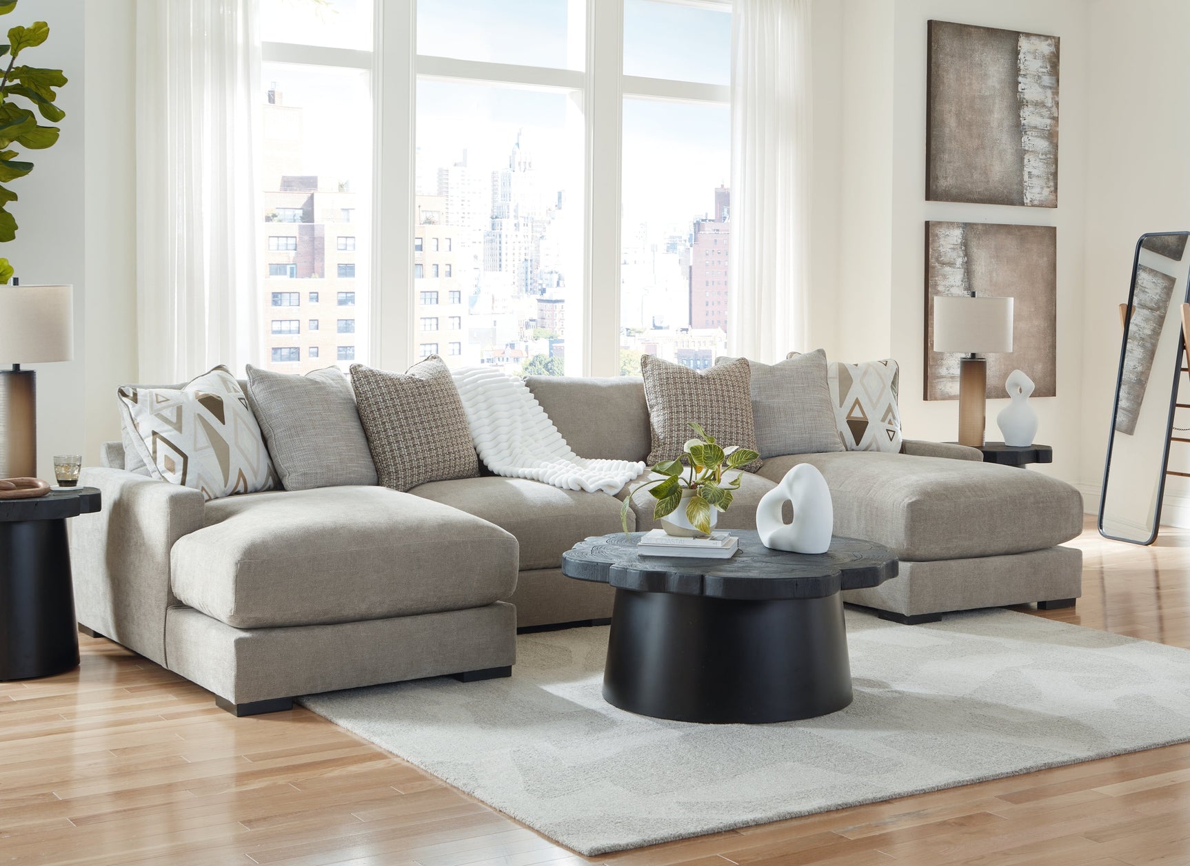 Aslan Court Pebble 4-Piece Sofa Pit Sectional (Online Special Price) - Ornate Home