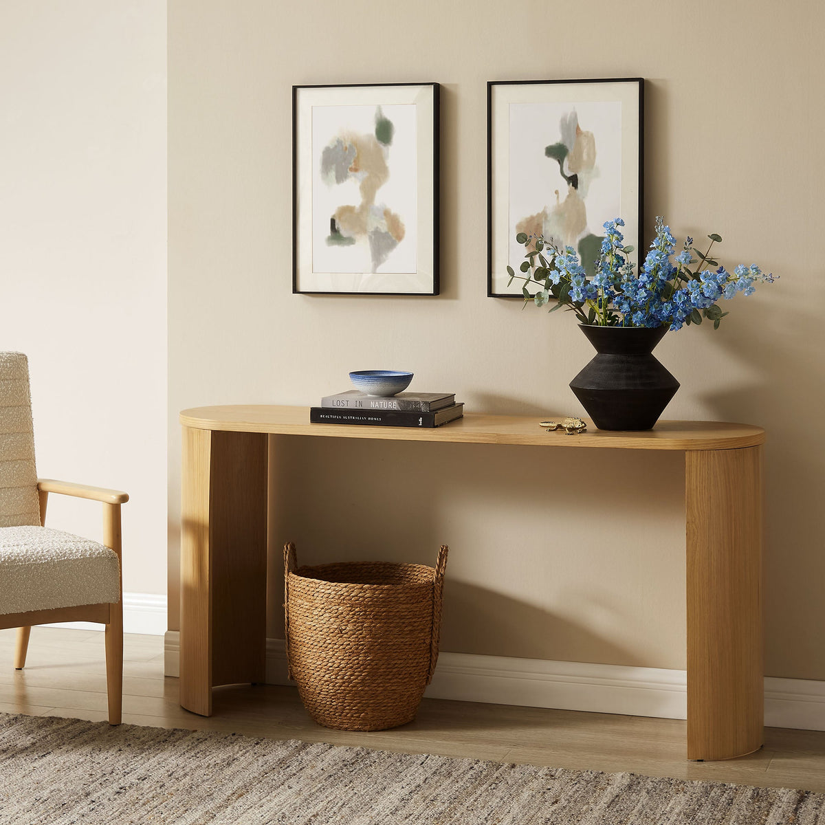 Aspect Oak Oval Wood Entryway Console Table - Ornate Home