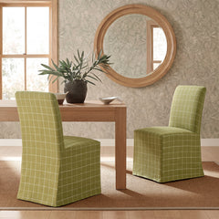 Aster Artichoke Windowpane Check Linen Cotton Blend Slipcovered Dining Chairs (Set of 2) - Ornate Home
