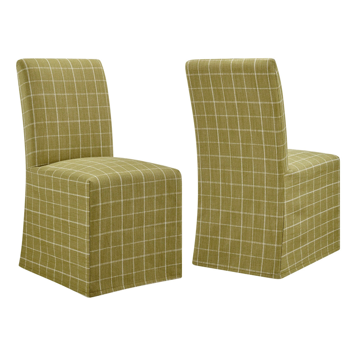Aster Artichoke Windowpane Check Linen Cotton Blend Slipcovered Dining Chairs (Set of 2) - Ornate Home