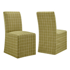 Aster Artichoke Windowpane Check Linen Cotton Blend Slipcovered Dining Chairs (Set of 2) - Ornate Home
