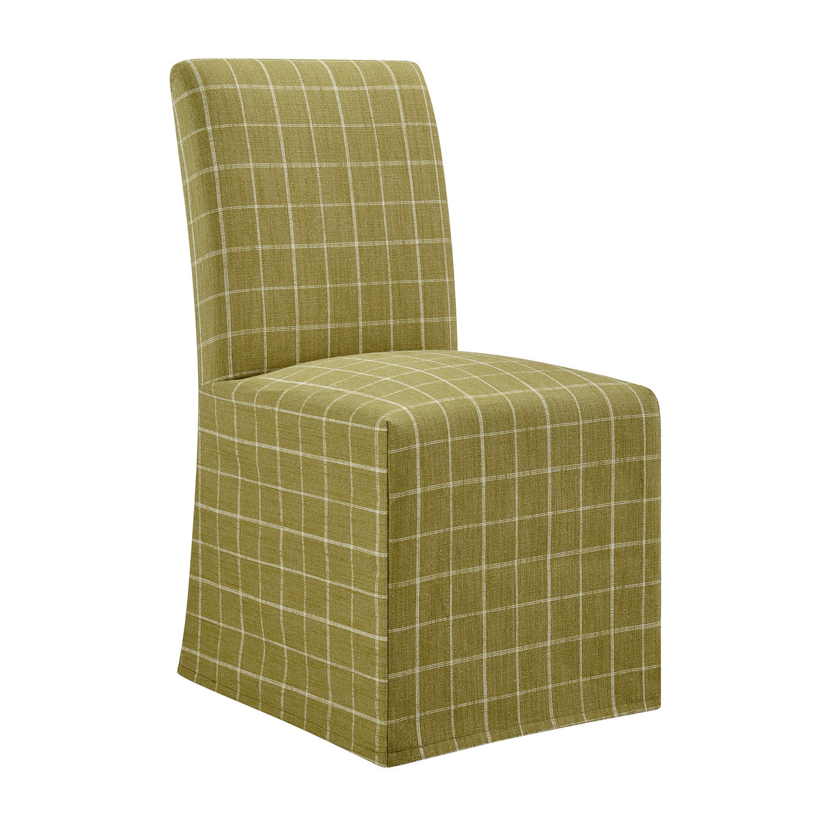 Aster Artichoke Windowpane Check Linen Cotton Blend Slipcovered Dining Chairs (Set of 2) - Ornate Home