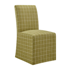 Aster Artichoke Windowpane Check Linen Cotton Blend Slipcovered Dining Chairs (Set of 2) - Ornate Home