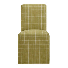 Aster Artichoke Windowpane Check Linen Cotton Blend Slipcovered Dining Chairs (Set of 2) - Ornate Home