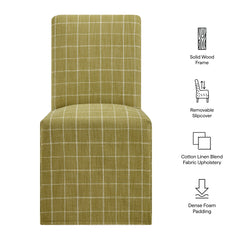 Aster Artichoke Windowpane Check Linen Cotton Blend Slipcovered Dining Chairs (Set of 2) - Ornate Home