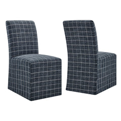Aster Denim Windowpane Check Linen Cotton Blend Slipcovered Dining Chairs (Set of 2) - Ornate Home