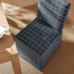 Aster Denim Windowpane Check Linen Cotton Blend Slipcovered Dining Chairs (Set of 2) - Ornate Home