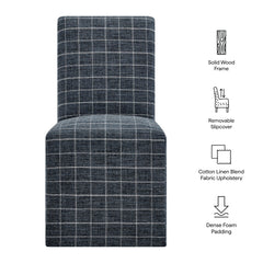 Aster Denim Windowpane Check Linen Cotton Blend Slipcovered Dining Chairs (Set of 2) - Ornate Home