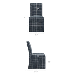 Aster Denim Windowpane Check Linen Cotton Blend Slipcovered Dining Chairs (Set of 2) - Ornate Home