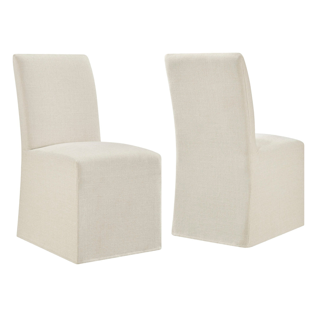 Aster Ecru Slub Weave Fabric Slipcovered Dining Chairs (Set of 2) - Ornate Home