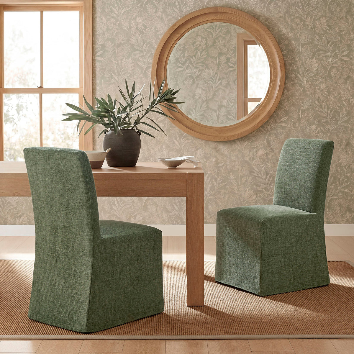 Aster Foliage Slub Weave Fabric Slipcovered Dining Chairs (Set of 2) - Ornate Home