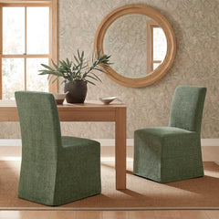 Aster Foliage Slub Weave Fabric Slipcovered Dining Chairs (Set of 2) - Ornate Home