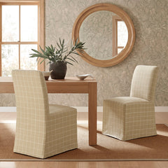 Aster Hemp Windowpane Check Linen Cotton Blend Slipcovered Dining Chairs (Set of 2) - Ornate Home