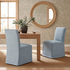 Aster Sky Slub Weave Fabric Slipcovered Dining Chairs (Set of 2) - Ornate Home