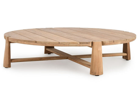 Aston Natural 65" Outdoor Round Coffee Table - Ornate Home