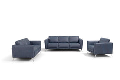 Astonic Blue Leather Living Room Set / 3pc - Ornate Home