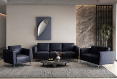 Astonic Blue Leather Living Room Set / 3pc - Ornate Home