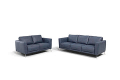 Astonic Blue Leather Living Room Set / 3pc - Ornate Home