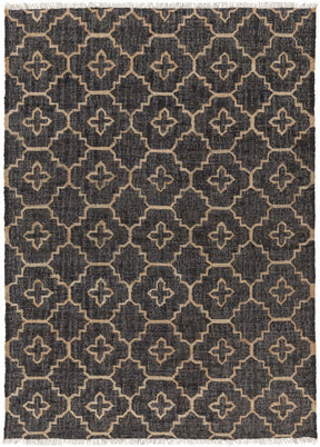 Astoria Black&Tan Trellis Fringed Jute Carpet - Clearance - Ornate Home