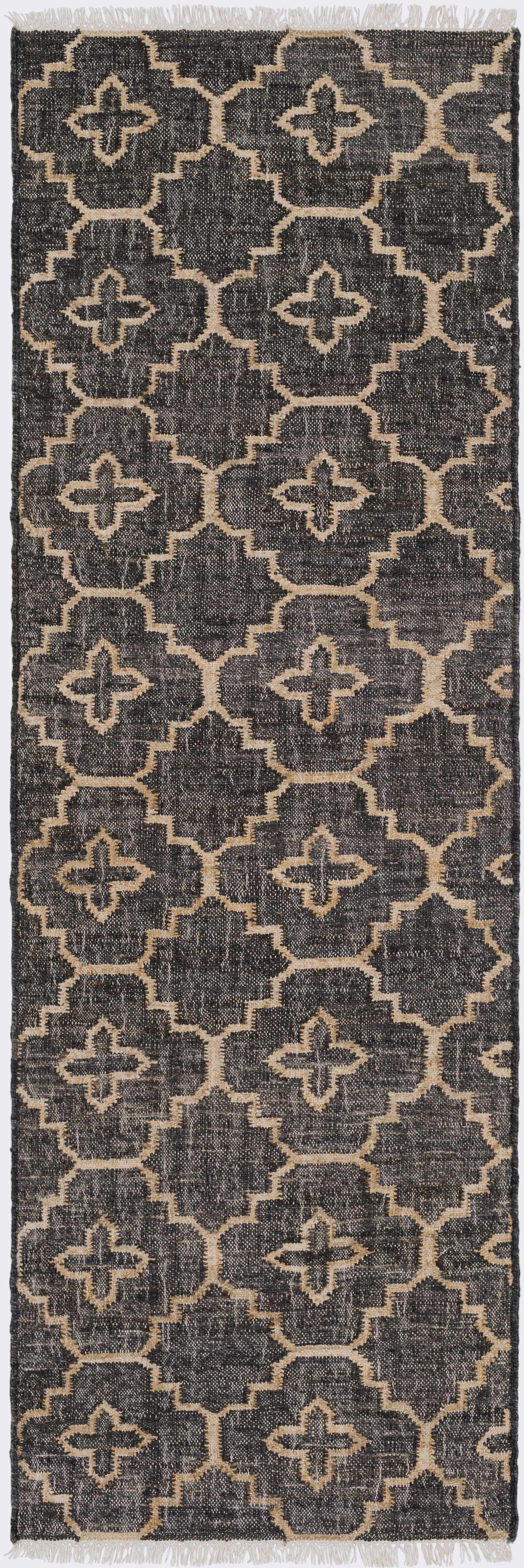 Astoria Black&Tan Trellis Fringed Jute Carpet - Clearance - Ornate Home