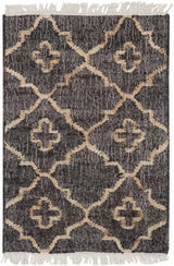 Astoria Black&Tan Trellis Fringed Jute Carpet - Clearance - Ornate Home
