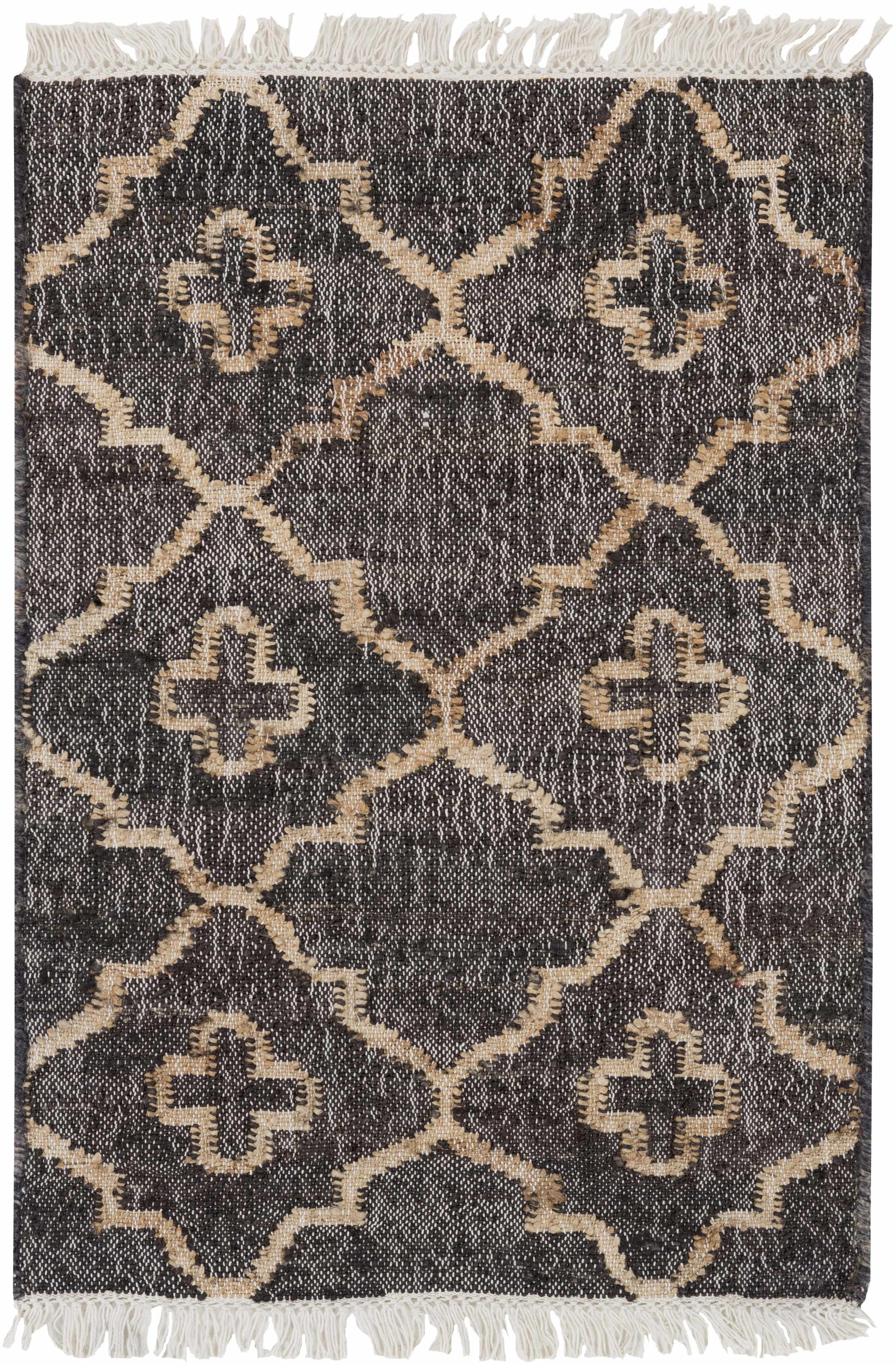 Astoria Black&Tan Trellis Fringed Jute Carpet - Clearance - Ornate Home