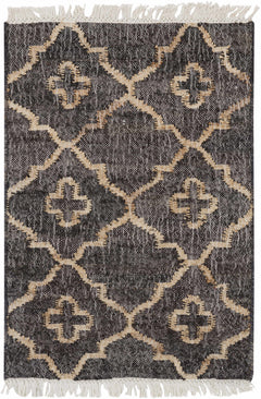 Astoria Black&Tan Trellis Fringed Jute Carpet - Clearance - Ornate Home
