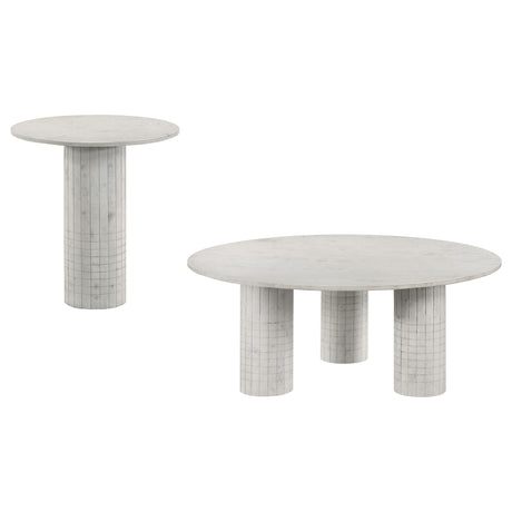 Astoria White 2-piece Marble Coffee and End Table Set - Ornate Home