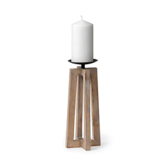 Astra Light Brown Large Wood Pedestal Base Table Candle Holder - Ornate Home