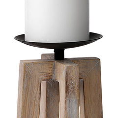 Astra Light Brown Large Wood Pedestal Base Table Candle Holder - Ornate Home