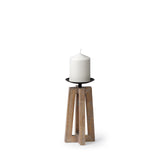 Astra Light Brown Small Wood Pedestal Base Table Candle Holder - Ornate Home
