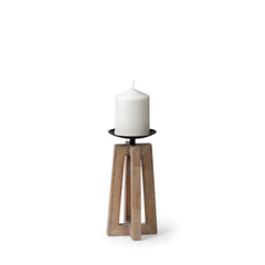 Astra Light Brown Small Wood Pedestal Base Table Candle Holder - Ornate Home