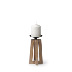 Astra Light Brown Small Wood Pedestal Base Table Candle Holder - Ornate Home