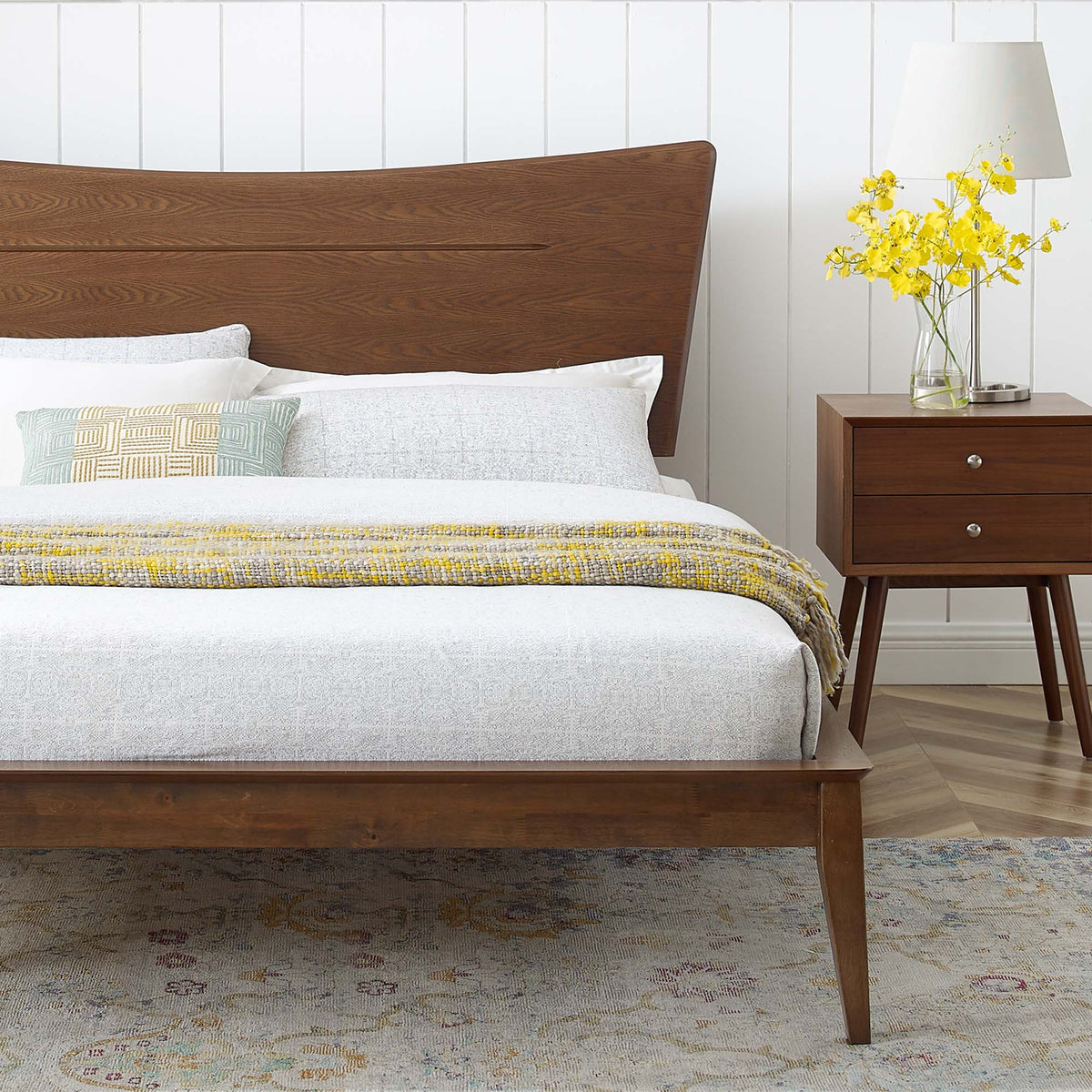 Astra Walnut Wood King Platform Bed - Ornate Home