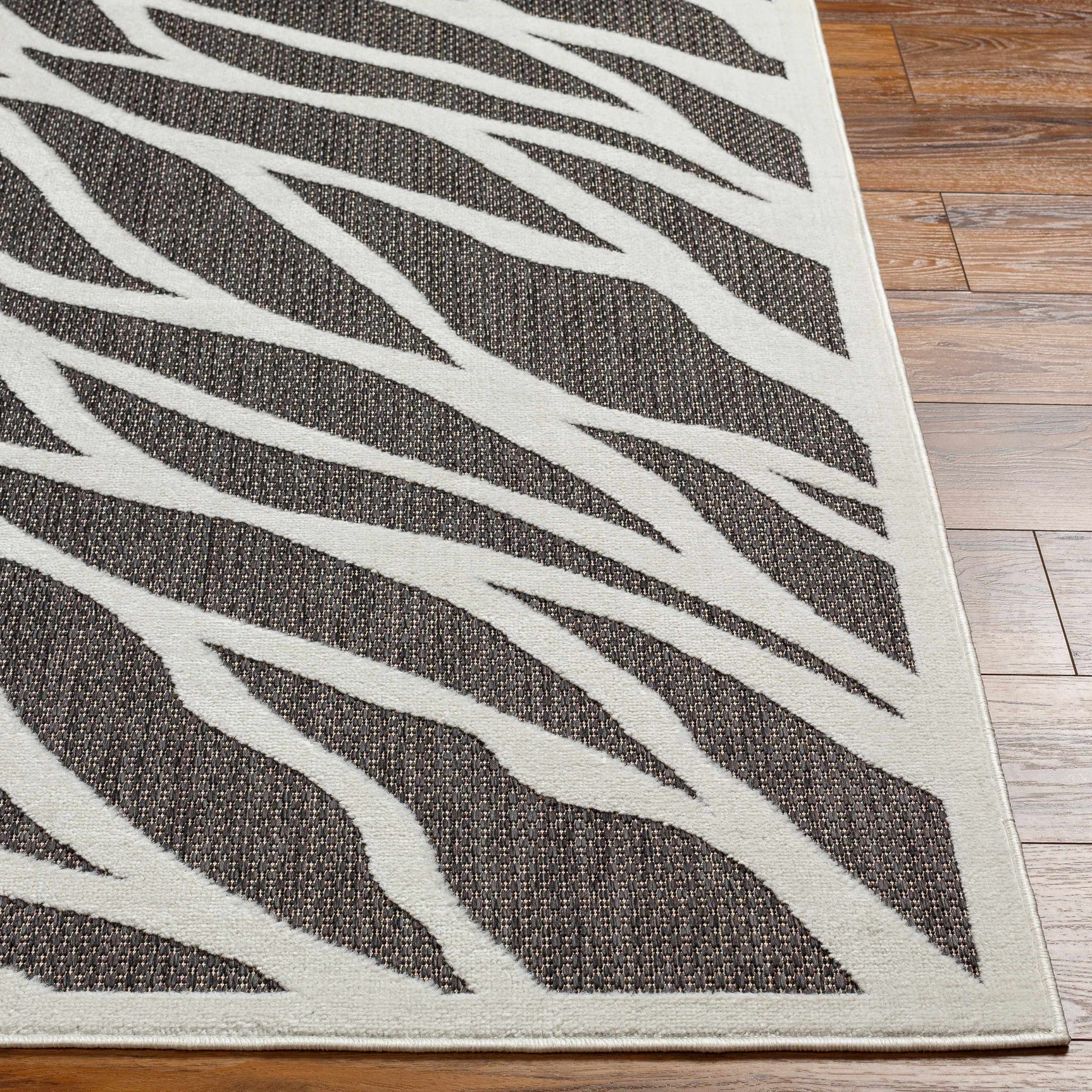 Astra Zebra Print Black Outdoor Rug - Clearance - Ornate Home