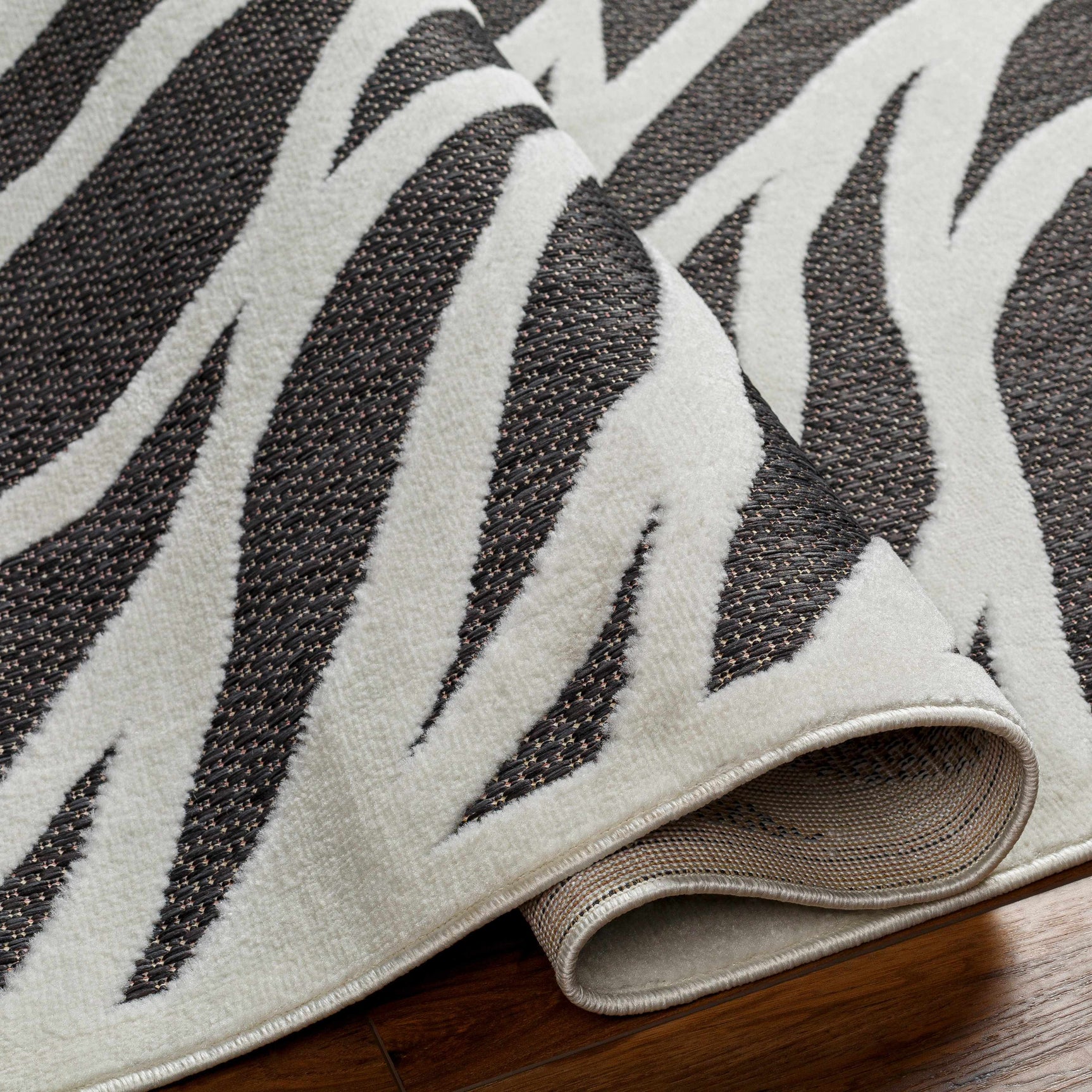 Astra Zebra Print Black Outdoor Rug - Clearance - Ornate Home